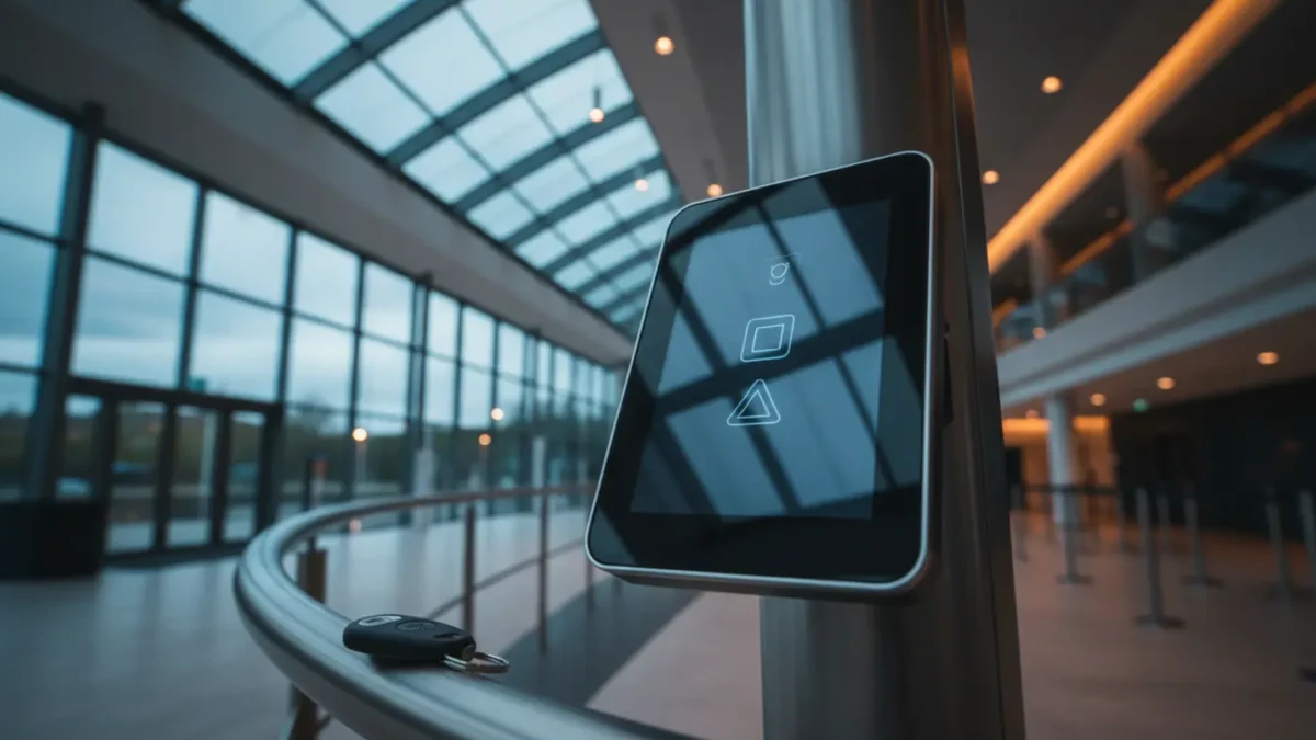 Access control reader at UK event venue entrance supporting Martyn’s Law crowd security.