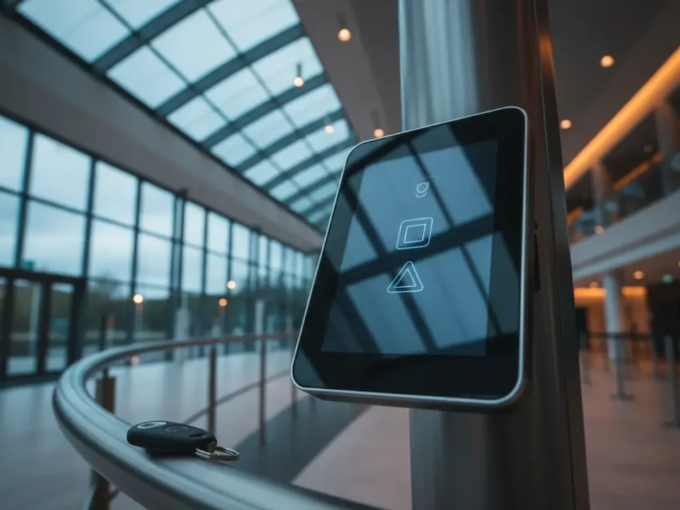 Access control reader at UK event venue entrance supporting Martyn’s Law crowd security.