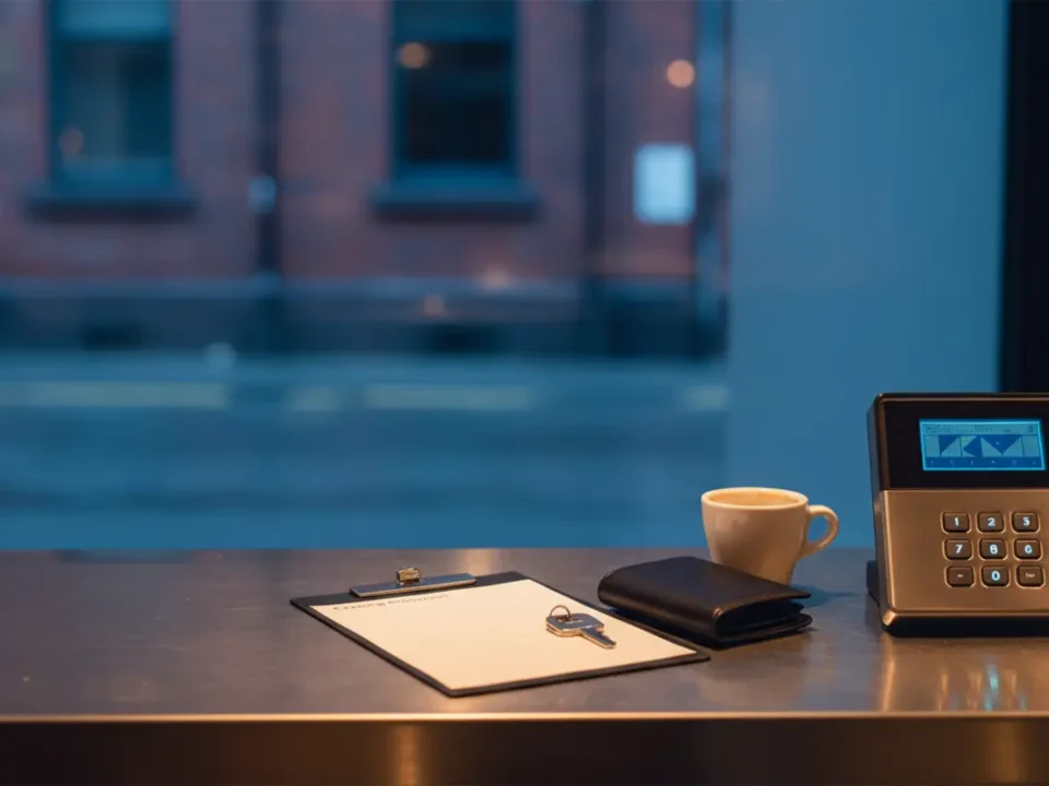 Intruder alarm keypad in a Manchester restaurant after closing for advanced restaurant security