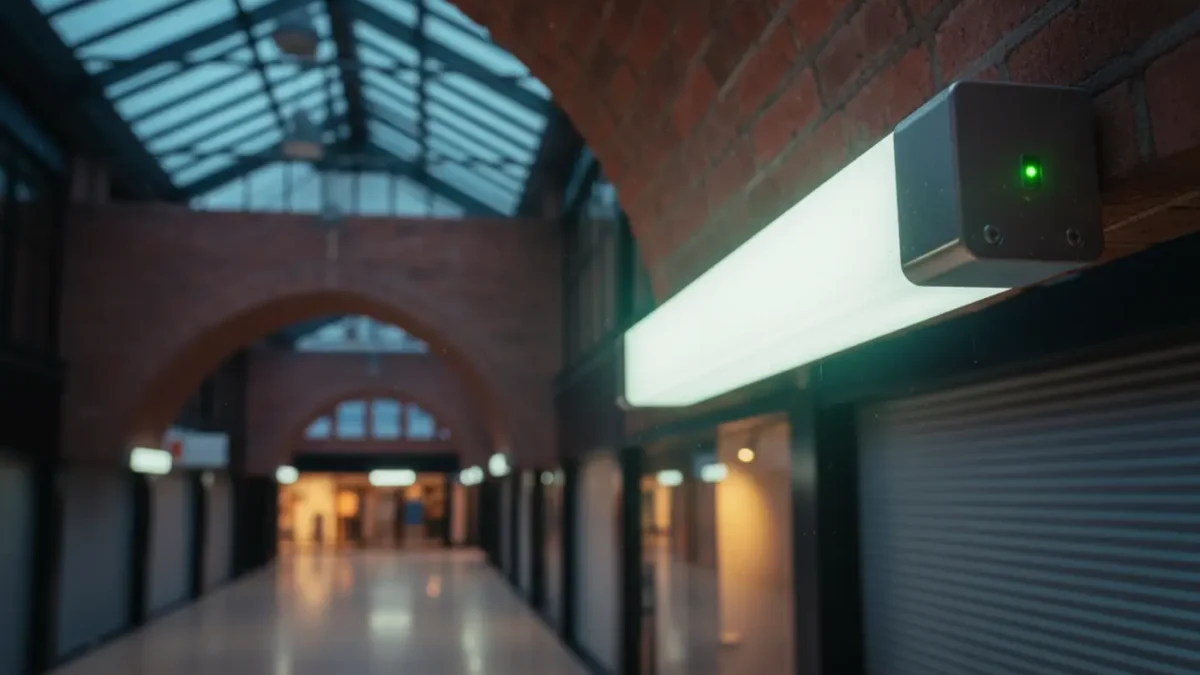 LED emergency lighting in a North West shopping centre atrium for retail compliance