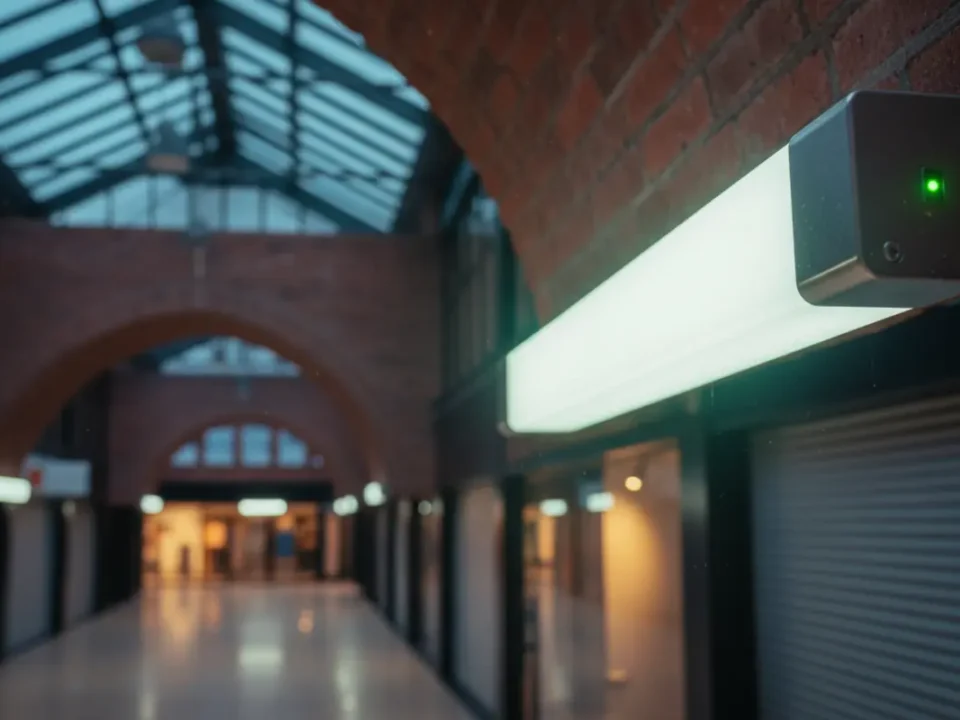 LED emergency lighting in a North West shopping centre atrium for retail compliance