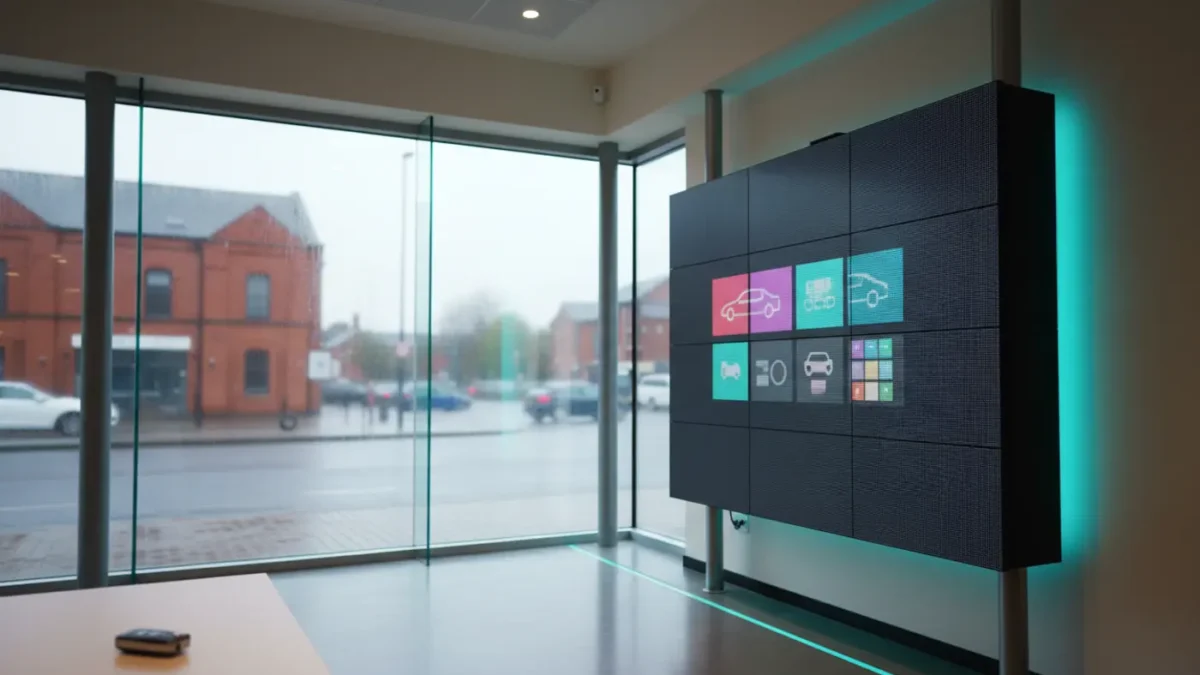 LED display screen in a Manchester car showroom for dealership signage