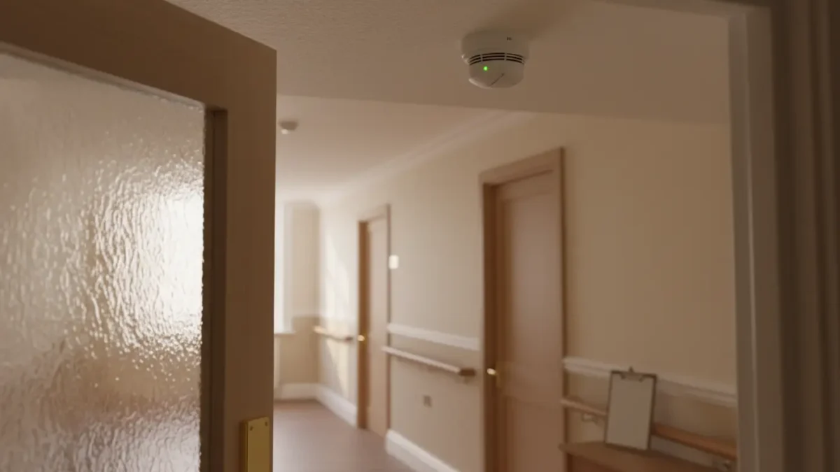 Smoke detector in a North West nursing home corridor for fire risk assessment planning
