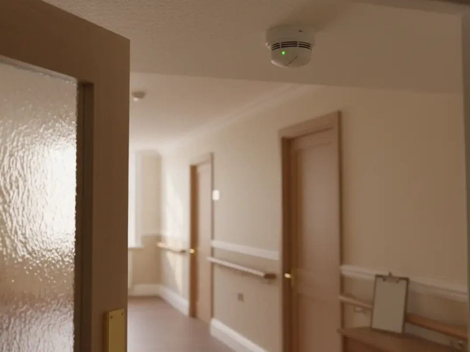 Smoke detector in a North West nursing home corridor for fire risk assessment planning