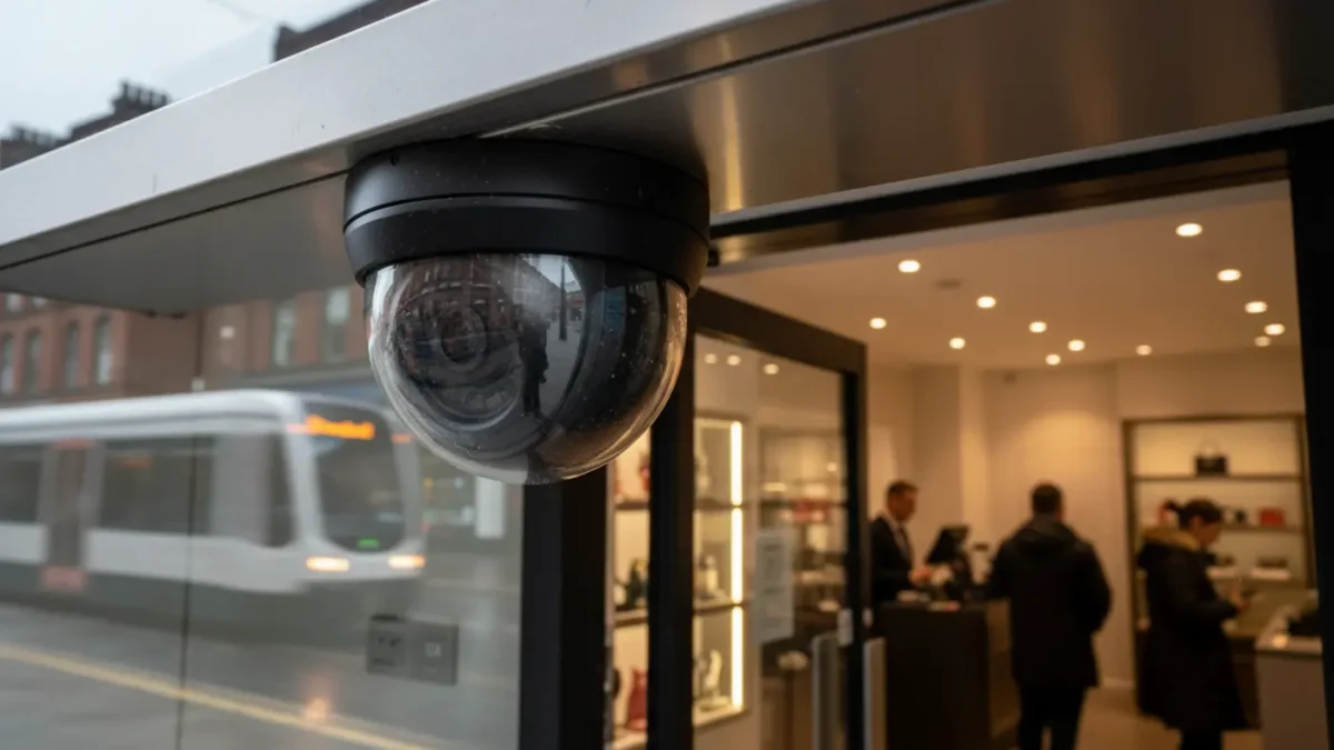 IP dome CCTV camera in a Manchester retail shop for loss prevention