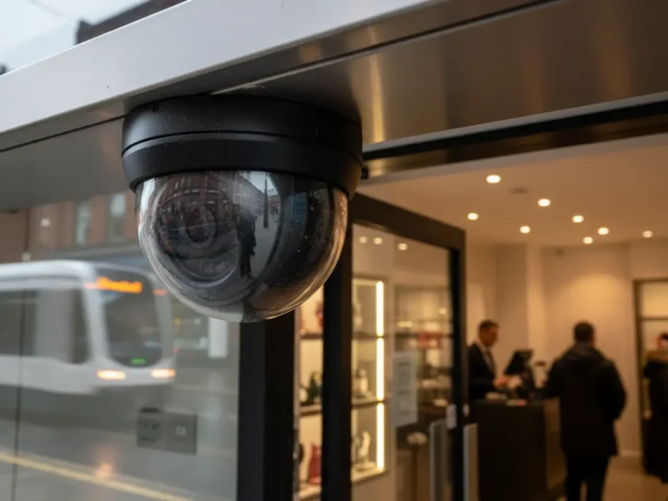 IP dome CCTV camera in a Manchester retail shop for loss prevention