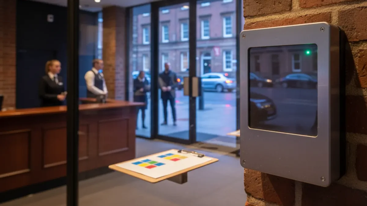 Access control reader at a UK venue entrance for Martyn’s Law business readiness