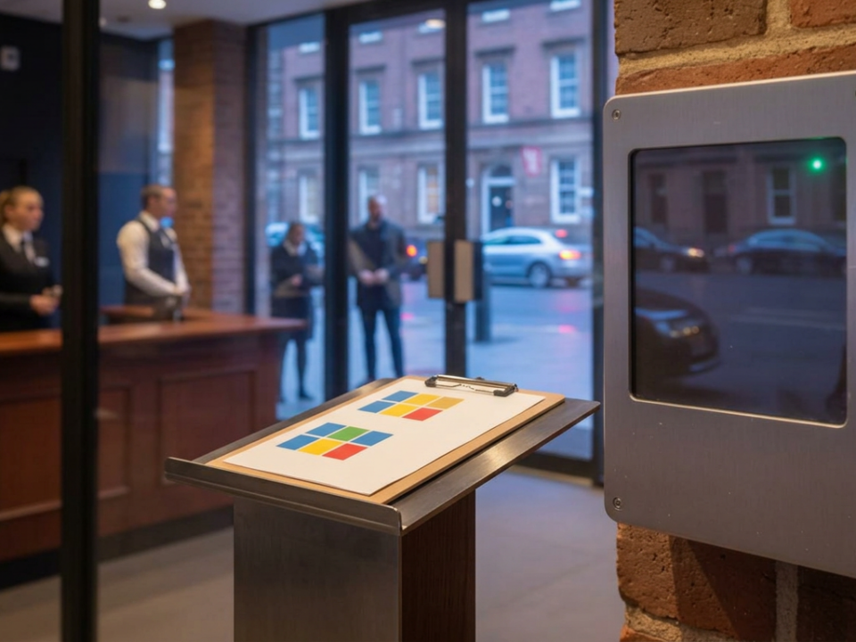 Access control reader at a UK venue entrance for Martyn’s Law business readiness
