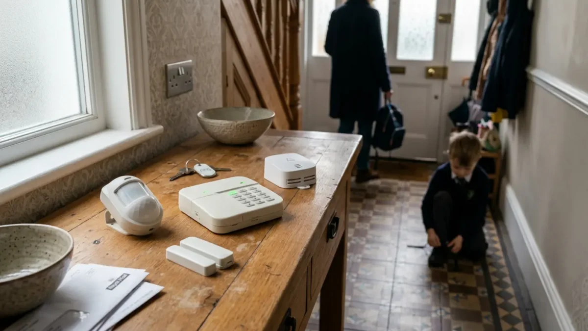 Best wireless intruder alarms With No Subscription Fees kit in a Victorian terrace hallway