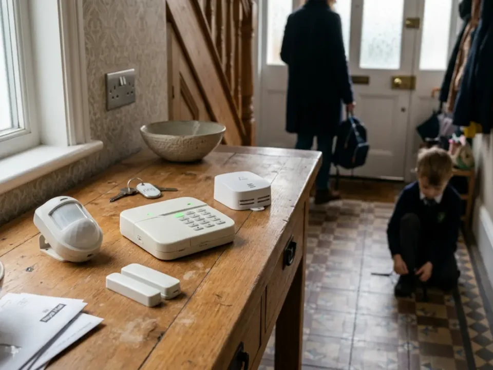 Best wireless intruder alarms With No Subscription Fees kit in a Victorian terrace hallway