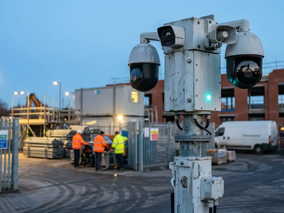 Remote CCTV Monitoring Protect Construction Sites with a mobile CCTV tower on a UK building site