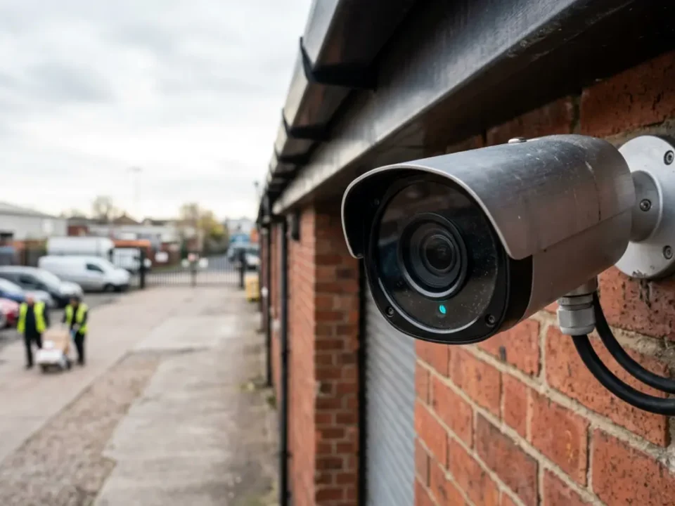 4K bullet CCTV camera overlooking a Manchester yard for CCTV viewing distance planning