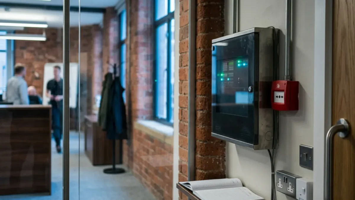 How often should a commercial fire alarm be serviced in a Manchester office with a fire alarm panel