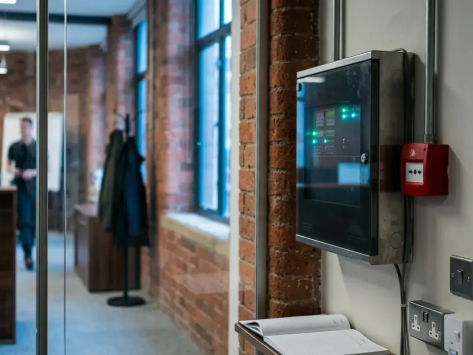 How often should a commercial fire alarm be serviced in a Manchester office with a fire alarm panel
