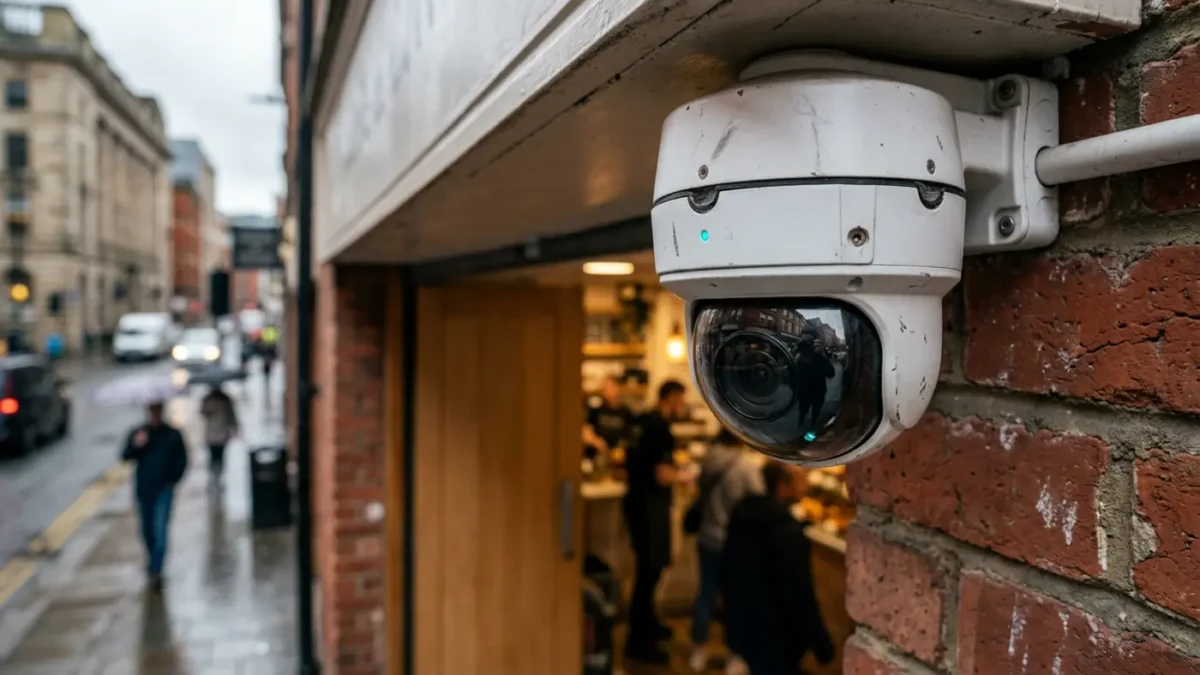 What CCTV Resolution Is Best for Identifying Faces shown by a 4K camera at a UK shop entrance