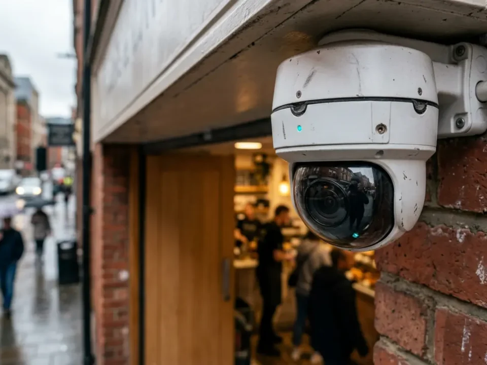 What CCTV Resolution Is Best for Identifying Faces shown by a 4K camera at a UK shop entrance