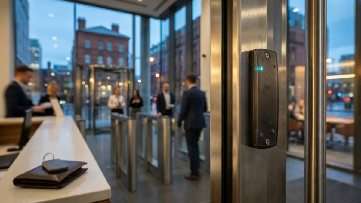What Type of Access Control Is Best for an Office: fob reader in a Manchester office reception