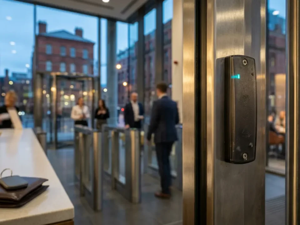 What Type of Access Control Is Best for an Office: fob reader in a Manchester office reception