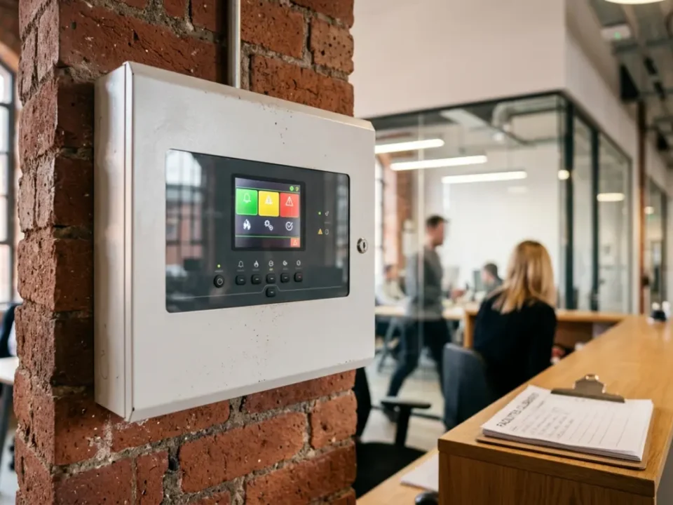 Addressable fire alarm panel in a Manchester office for commercial fire alarm system choice